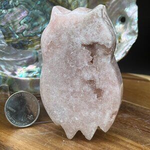 Pink Amethyst Agate Owl Druzy Carving Crystal Natural 184g Nature Animals